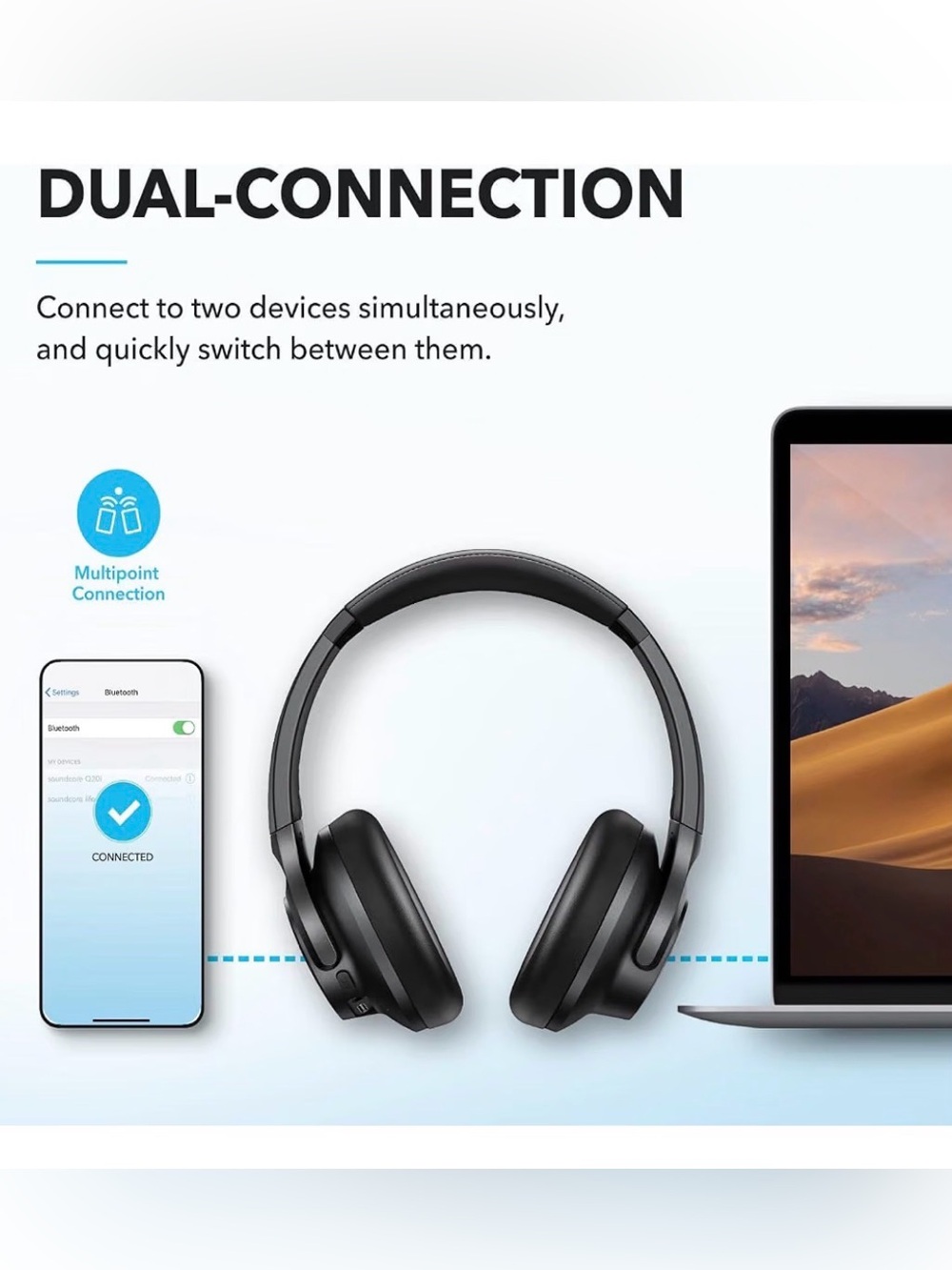 NIB - Soundcore by Anker Q20i Hybrid Active Noise Cancelling Headphones, Black - Picture 7 of 8